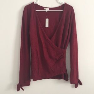 NWT L Burgundy wrap long sleeve top